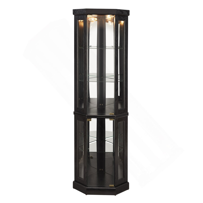 Vitrine de coin lumineuse - Vitrine de salon, objets de collection antiques, rangement pour verres à vin et à bar - Conception élégante d'angle avec lumières incluses