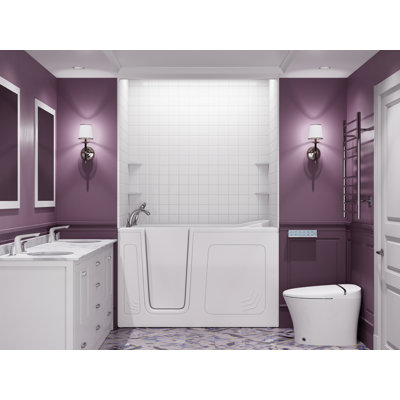 Baignoire de trempage à gauche 32 po x 60 po en blanc avec ensemble de murs de douche 4 po.