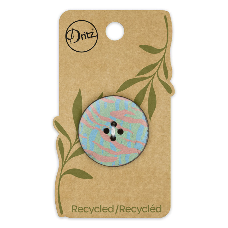 Dritz Recycled Leather Round Button, 30mm, Multicolor Print, 3 Buttons