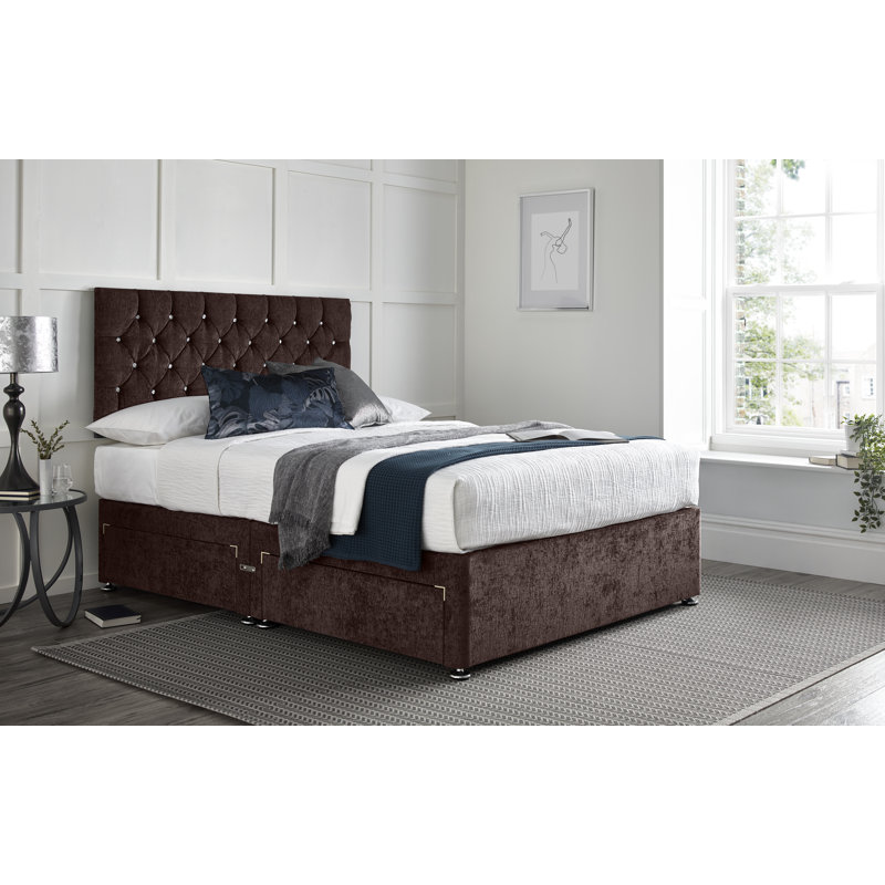 Divan Bed with 24" Headboard on Struts, No Drawers, Brown, Double (4'6)