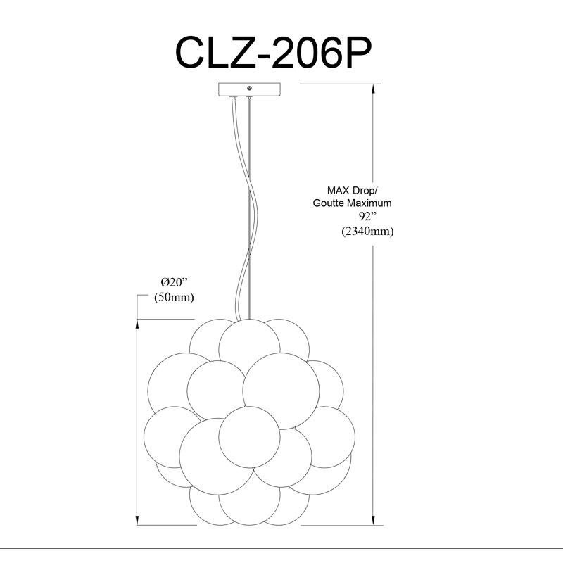 Luminaire suspendu 6 lumières Charlize, Chrome poli