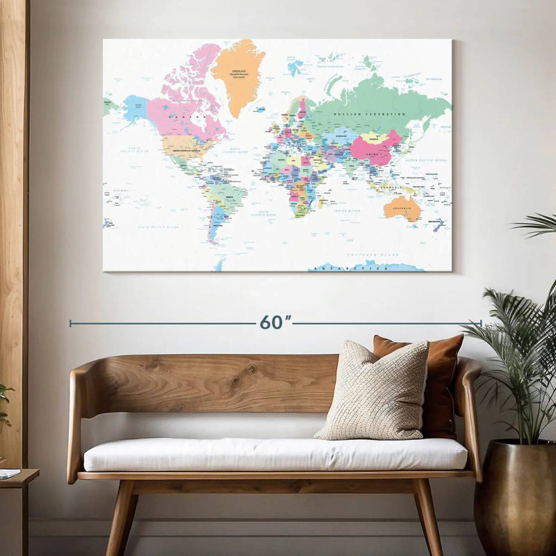 Keiri Labeled Pastel World Map, 34" H x 51" W