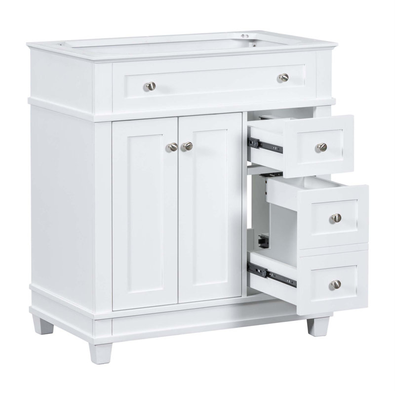 Armoire de salle de bain Garces 29,5 po sans lavabo, meuble-lavabo autoportant avec 2 tiroirs et portes à fermeture douce, armoire de salle de bain avec cadre en bois massif