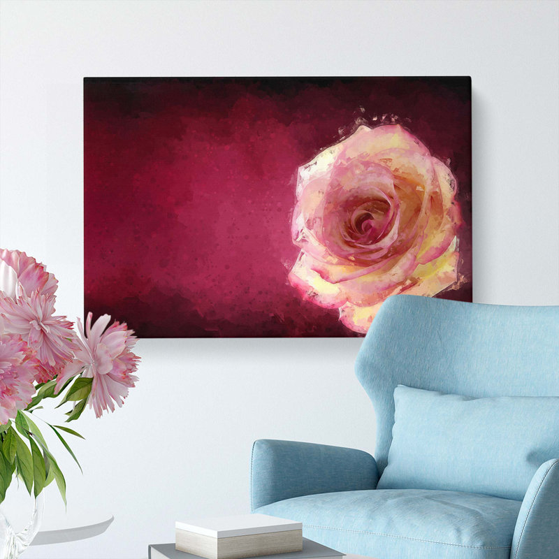 Lone Pink Rose In Abstract - Wrapped Canvas, 35cm H x 50cm W x 3cm D