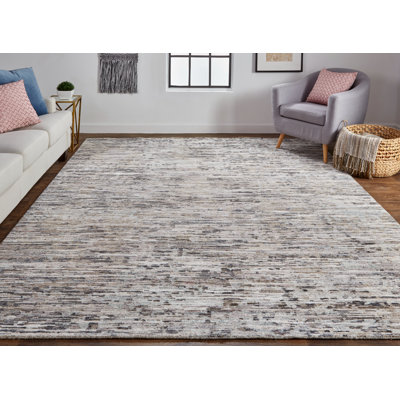 Tapis gris / brun / argent en laine noué à la main