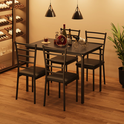 5-Piece Dining Set with 4 Upholstered Chairs, MDF & Metal Table, Space-Saving Kitchen and Apartment Dining Furniture