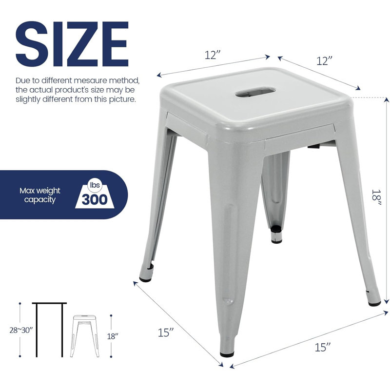 Juddson Counter Stool Set Of 2,18" Industrial Stackable Metal Bar Stools, Backless Metal Dining Chairs For Indoor Outdoor Kitchen Classroom