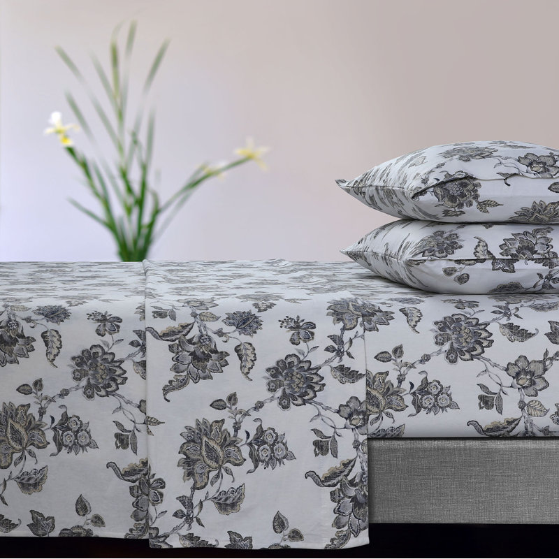 Ayana Flannel Sheet Set, King + 2 Pillowcases, Gray