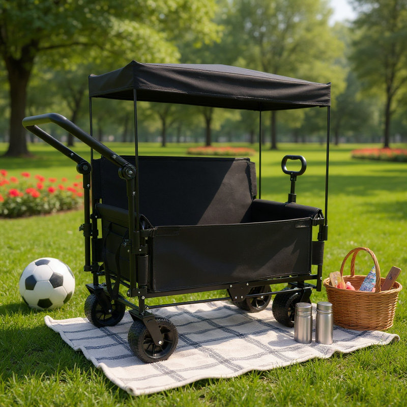 Chariot pliable tout-terrain 3 en 1 avec auvent, banquette et sac de rangement