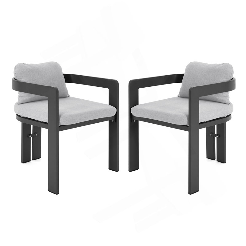 Chaise de patio d'extérieur en aluminium Pula, ensemble de 2, finition noire avec coussin gris