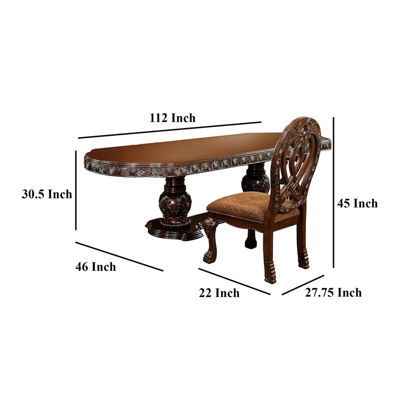 Ensemble de salle à manger 7 pièces Faya, table 76-112In, 6 chaises, bois massif brun cerise, 7 pièces : table, 6 chaises