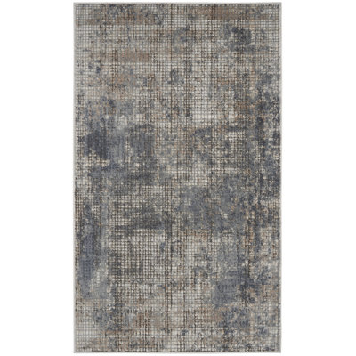 Tapis bleu antidérapant bleu et beige patiné