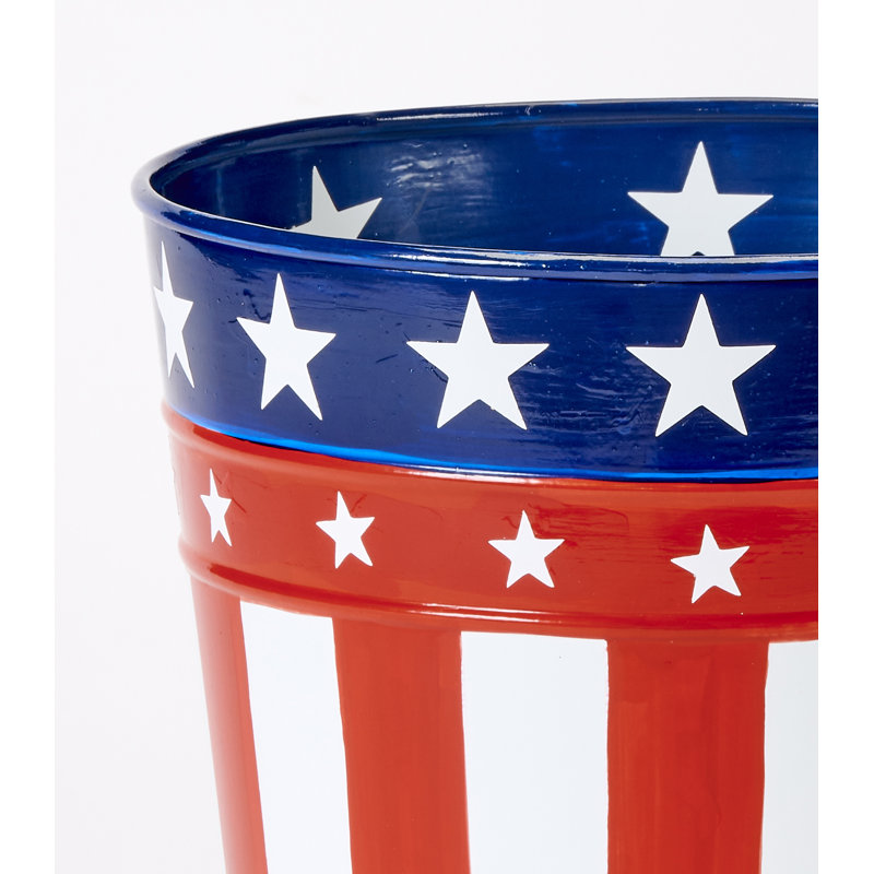 7.5" Galvanized Metal July 4th, Independence Day Flower Bucket Pail, Set of 3, 7.5" H x 7.5" W x 7.5" D