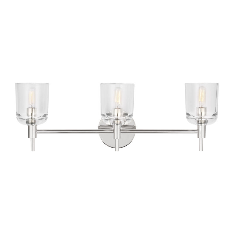 Thom Filicia Hartley Bathroom Bedroom Wall Fixture With Clear Shade, Polished Nickel, 3 Lights, 8.125" H x 24" W x 5.875" D