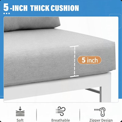 4-Piece Modern Aluminum Sectional Patio Conversation Set, 7-Seat Outdoor Sofa with  Thick Cushions & White Frame and Coffee Table