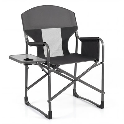 Folding Camping Chair Black Oversized Padded Portable Directors Chair Outdoor Heavy Duty Beach Chair with Cup Holder