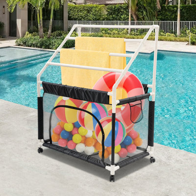 Rolling Pool Noodle Storage Organizer Bin, Mesh Organizer For Swimming Equipments, Pool Storage Bin by SUNYOU