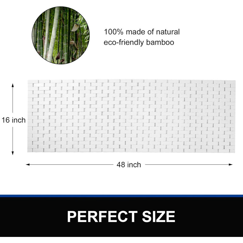 Tapis de bain blanc antidérapant en bambou blanc 16 x 48 po
