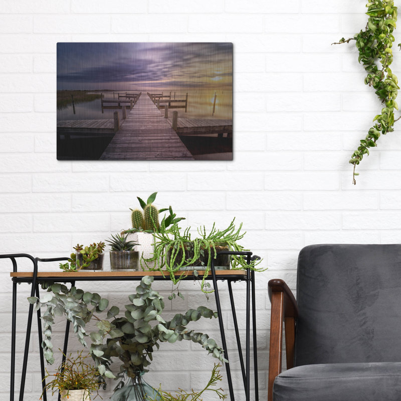 «Sunset at the Dock» par Rick Berk, art mural en métal, H 12 po x l 16 po
