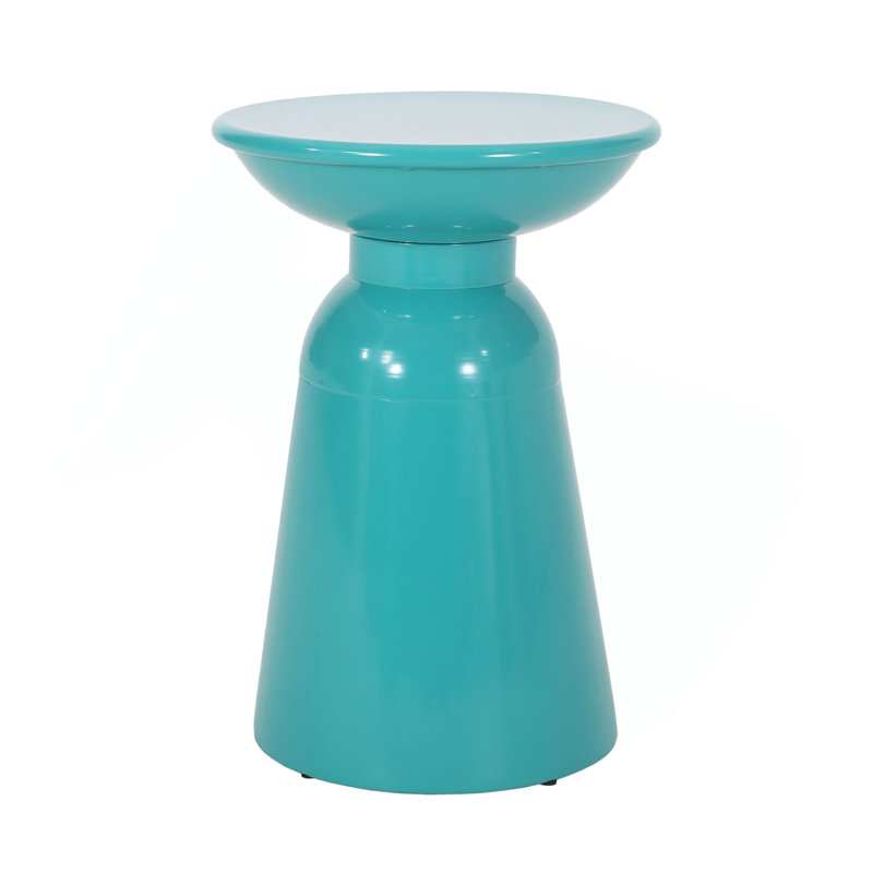 Outdoor Iron Side Tables With Flared Design, Set Of 2, Teal