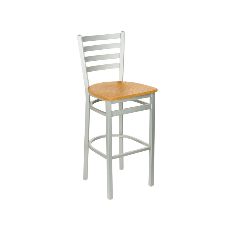 Tabouret de bar à dossier échelle Lima - Siège en bois d'acajou - Structure en acier -, Bois de cerisier clair / argent