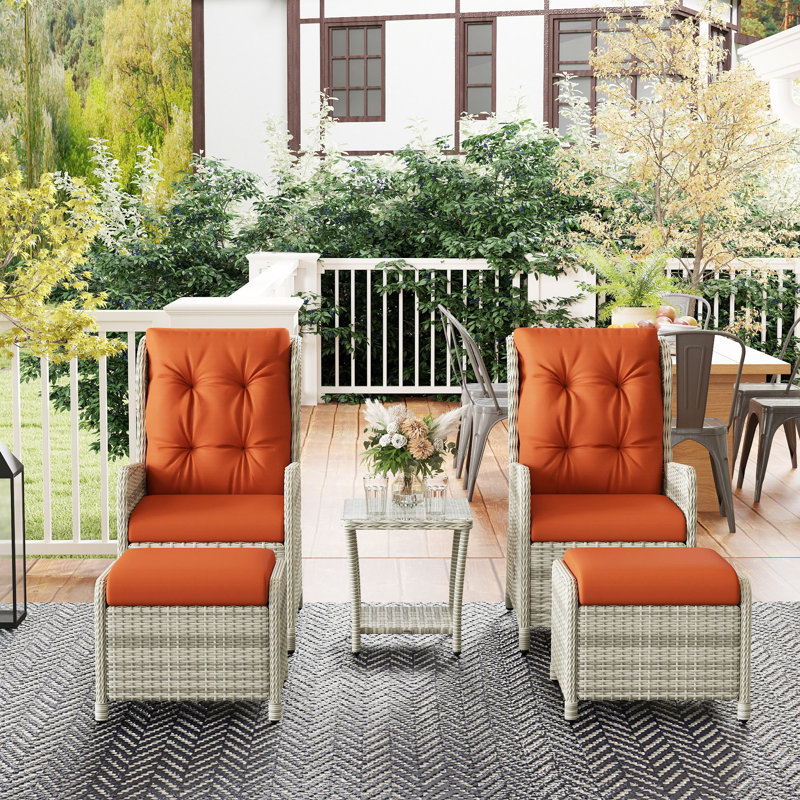 Outsunny 5 Pieces Garden Rattan Bistro Set Adjustable Back Orange