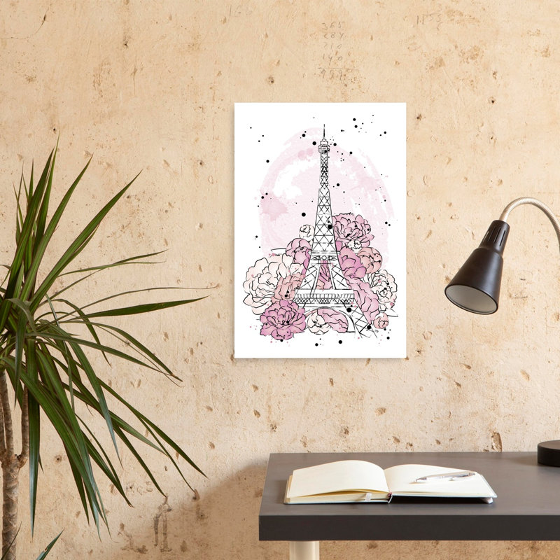 Eiffel Tower Floral Blush Elegant Modern Romantic Flower Architecture Wall Art Print, 60.96cm H x 40.64cm W