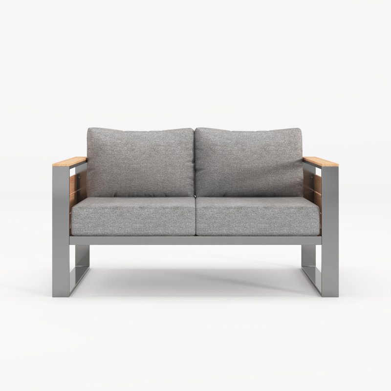 Aluminum Outdoor Patio Loveseat, All-weather 2 Seater Patio Sofa With Thick Olefin Cushions & Wide Armrest For Garden, backyard, porch, gray