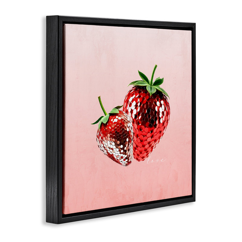 Cadre flottant Disco Sequin Strawberries, design par Kim Allen, H 18 po x l 18 po, Cadre flottant noir de jais