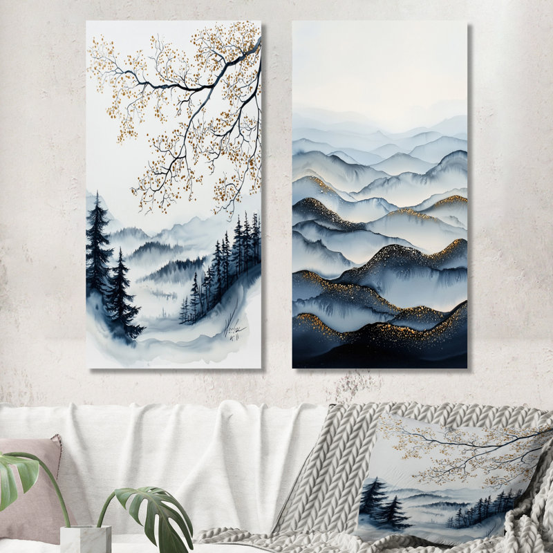 Starlight Serenade in Winter Landscape I - Art mural paysages, paysages modernes 2 pièces, H 32 po x l 32 po, Toile tendue