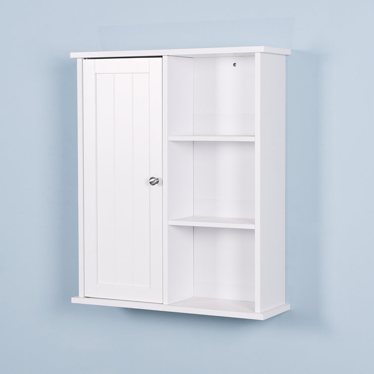 Wall Mount Bathroom Cabinet Storage Organizer with Doors and Shelves-White