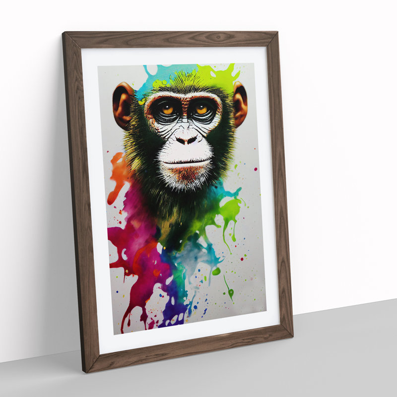 XV1022-4101X Splashed Monkey No.4 Abstract - Single Picture Frame Painting, 64cm H x 46cm W x 2cm D, Walnut