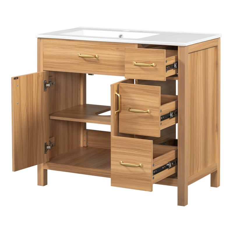Ensemble de meuble-lavabo en bois 36 po (lavabo inclus) avec 2 portes à fermeture douce, 3 tiroirs à fermeture douce, tablette réglable