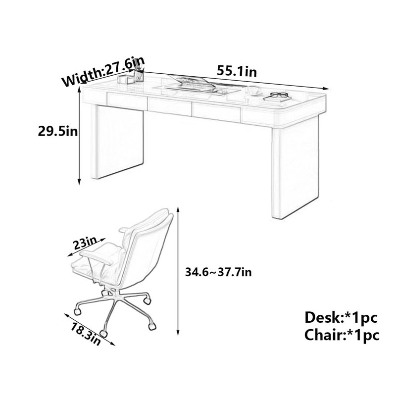 Bureau d'ordinateur 29,5 po, H 29,5 po x l 55,1 po x P 27,6 po