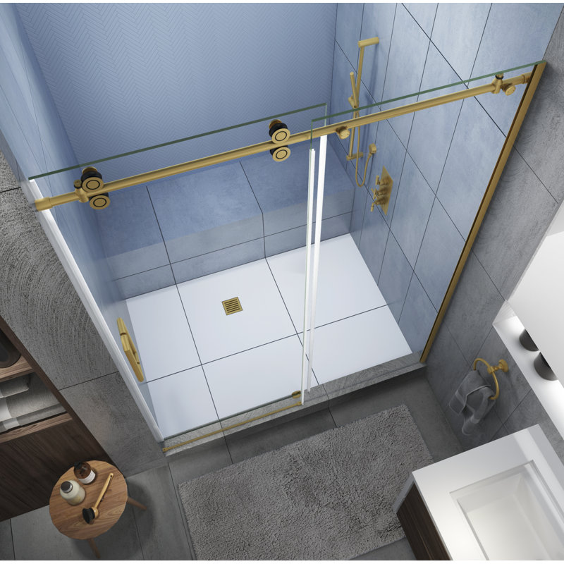 Langham XL 68 - 72" W x 80" H Sliding Frameless Shower Door, Left, Brushed Gold