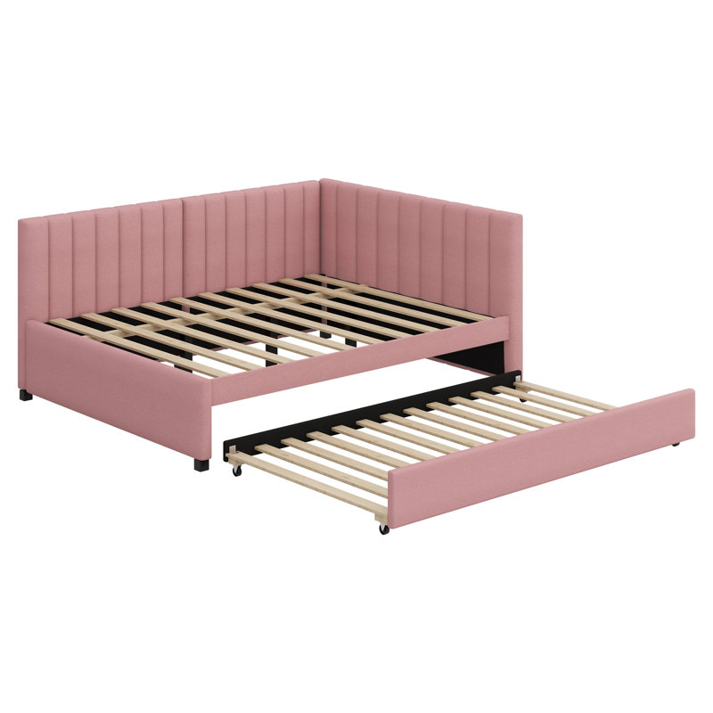 Upholstered Daybed With Trundle, Pink