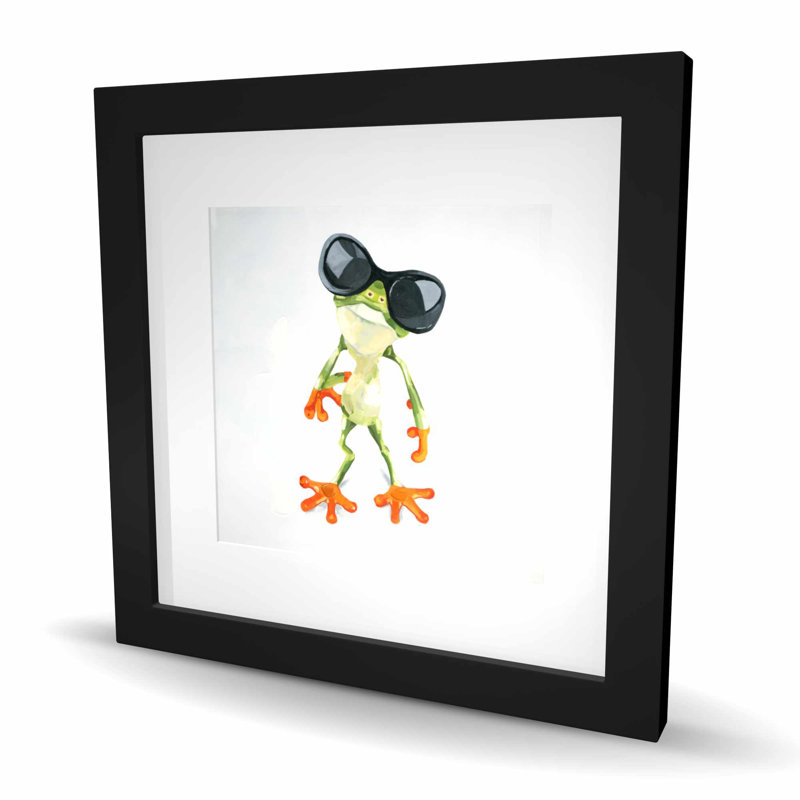Drôle de grenouille avec lunettes de soleil - reproduction d'art exotique encadrée