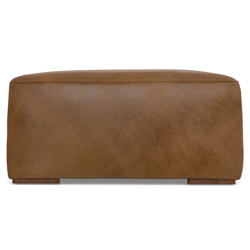 Rex 34"W Modern Ottoman, Caramel Leather