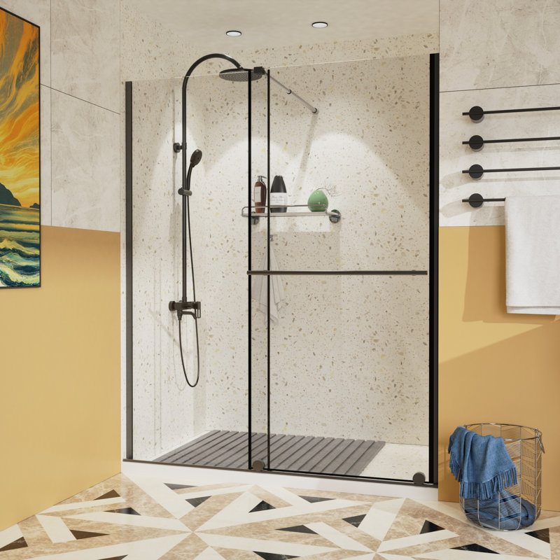 Shower Sliding Door Walk-in Shower Screen Dual Usage,1/4 Inch Thick Glass Panel with Stainless Steel Handle