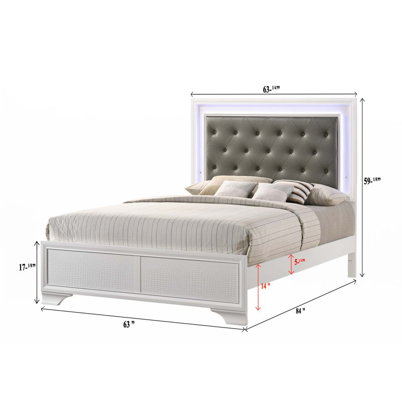 Lit à panneau tapissier 1pc (seulement lit), Blanc, Grand
