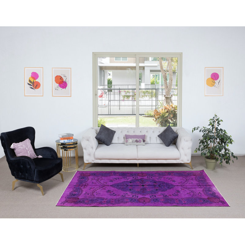 Tapis floral mauve et violet noué à la main 5 x 8,4 pi 5 pi 8,4 pi