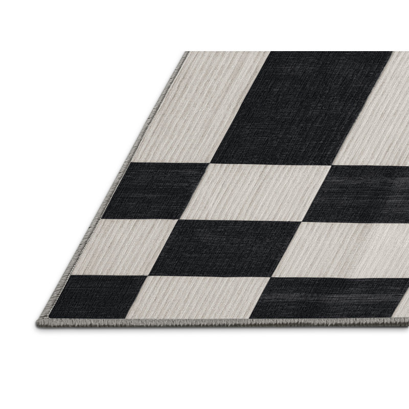 Machine Washable Checkered Gray Area Rug, Runner 2' x 4'