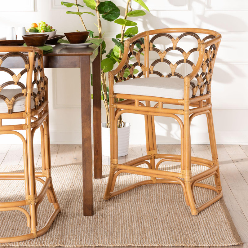 Veneto Light Honey and Dark Brown Rattan Bar Stool
