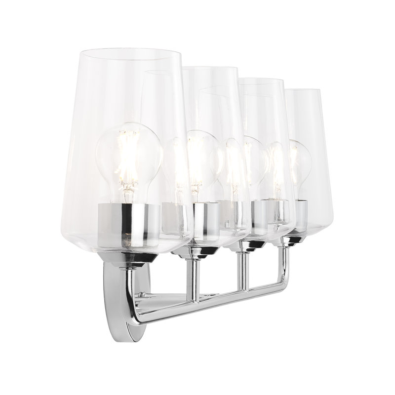 Celino Four-Light Bath & Vanity with Glass, Clear, Polished Chrome