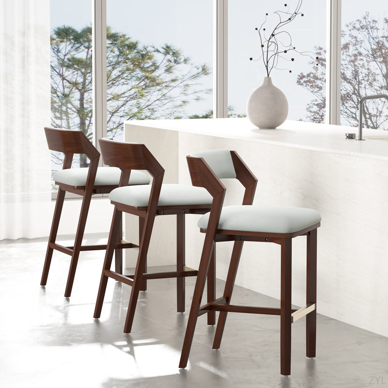 Tabouret de comptoir en chenille Evalyn, Velours blanc