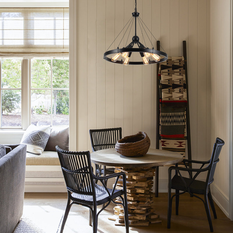 Tyleshia 6 - Light 23" in Dimmable Sputnik Wagon Wheel Chandelier Rustic Industrial Metal Light Fixture for Kitchen Island Living Room Entryway Hallway