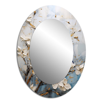 Décoration murale miroir ovale minimaliste en fleurs et oiseaux du printemps