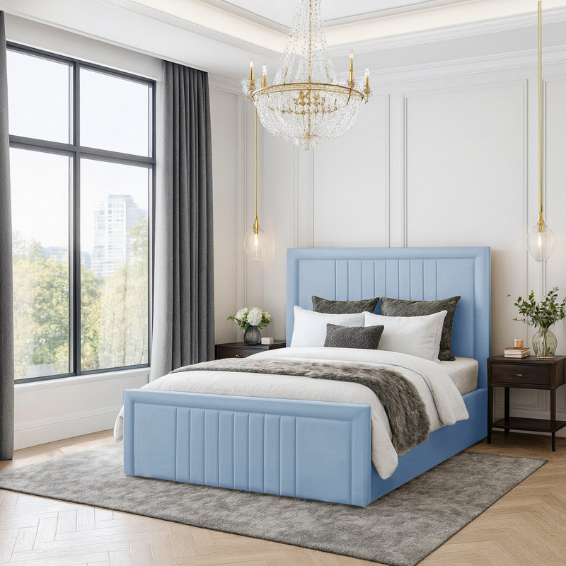 Niels Upholstered Ottoman Storage Bed, Sky Blue, Double (4'6)