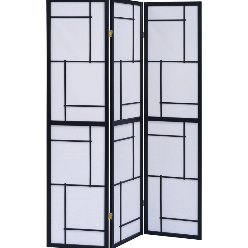 3 paravents pliables noirs, apparence épurée et intemporelle, panneaux légers pour un éclairage diffus d'intimité, écran pliable compatible avec décor en bois d'hévéa, avec papier blanc doux