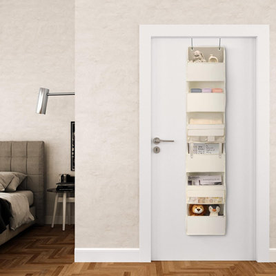 Au-dessus de la porte, rangement à 6 tablettes détachables derrière la porte avec 8 pochettes, rangement imperméable à grande capacité anti-basculement de 40 lb pour chambre de bébé, chambre d'enfant, chambre à coucher, beige